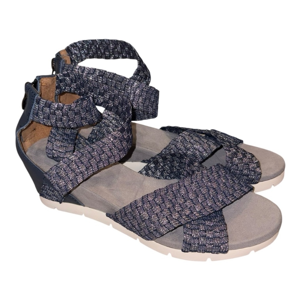 Bernie Mev Woven Stretch Strap Sandals Blue Comfort Travel EU 39 US8 - Picture 2 of 5